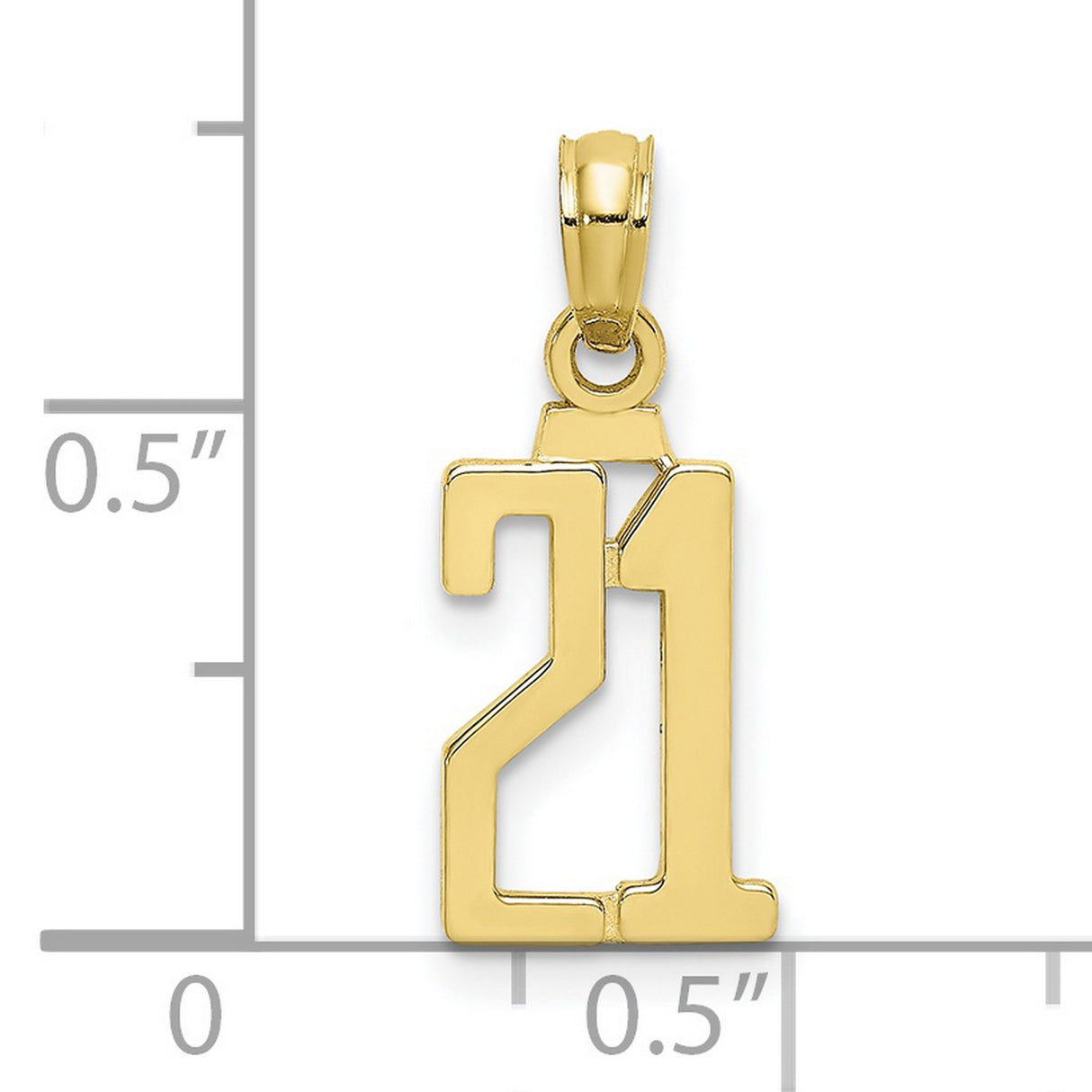 10k Yellow Gold Number 21 Pendant Charm, Cut-Out Milestone Jewelry, Unisex