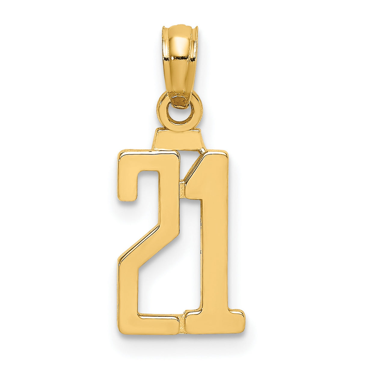 10k Yellow Gold Number 21 Pendant Charm, Cut-Out Milestone Jewelry, Unisex