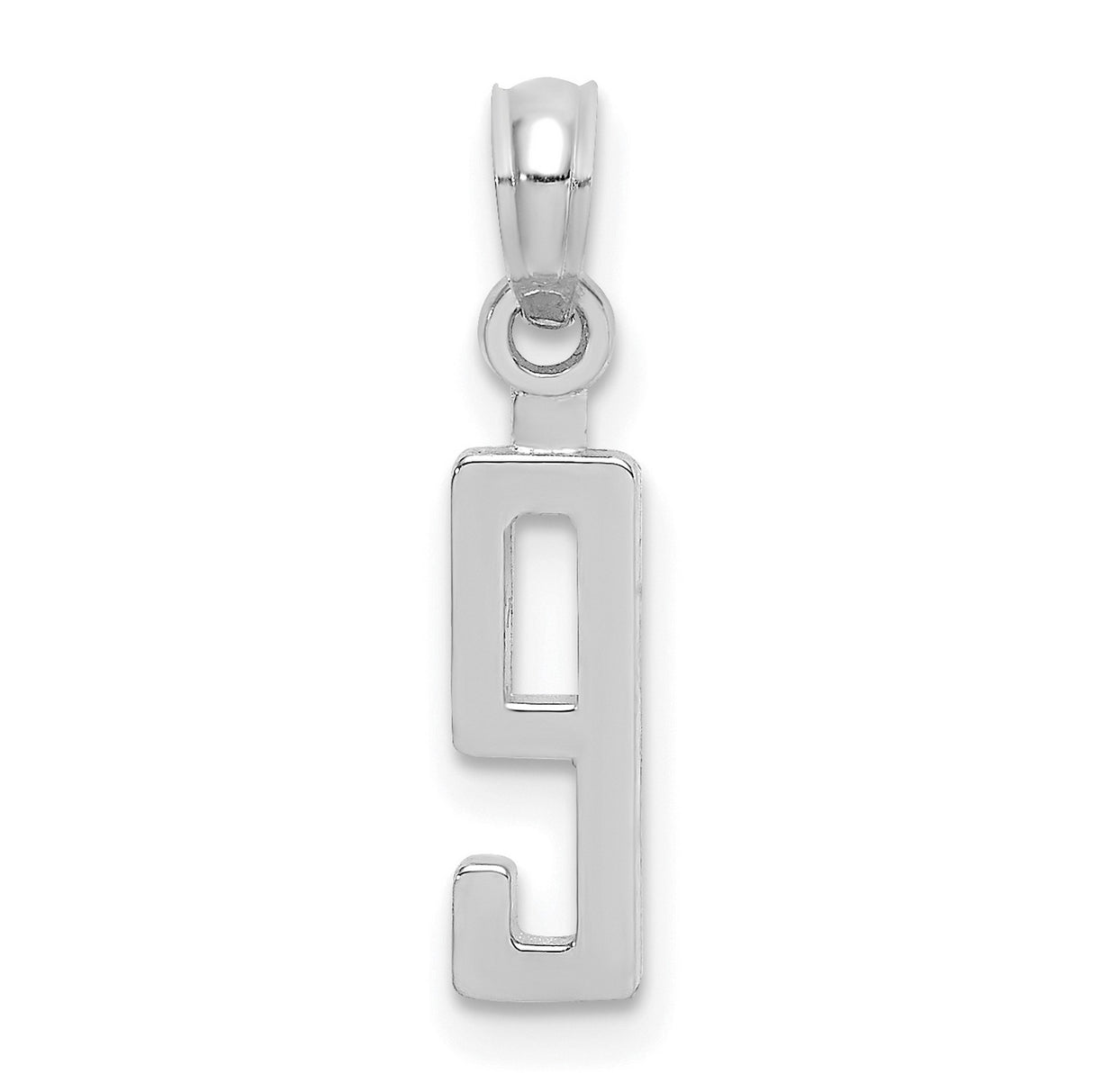 10k White Gold Number 9 Pendant, Modern Minimalist Charm for Unisex Wear
