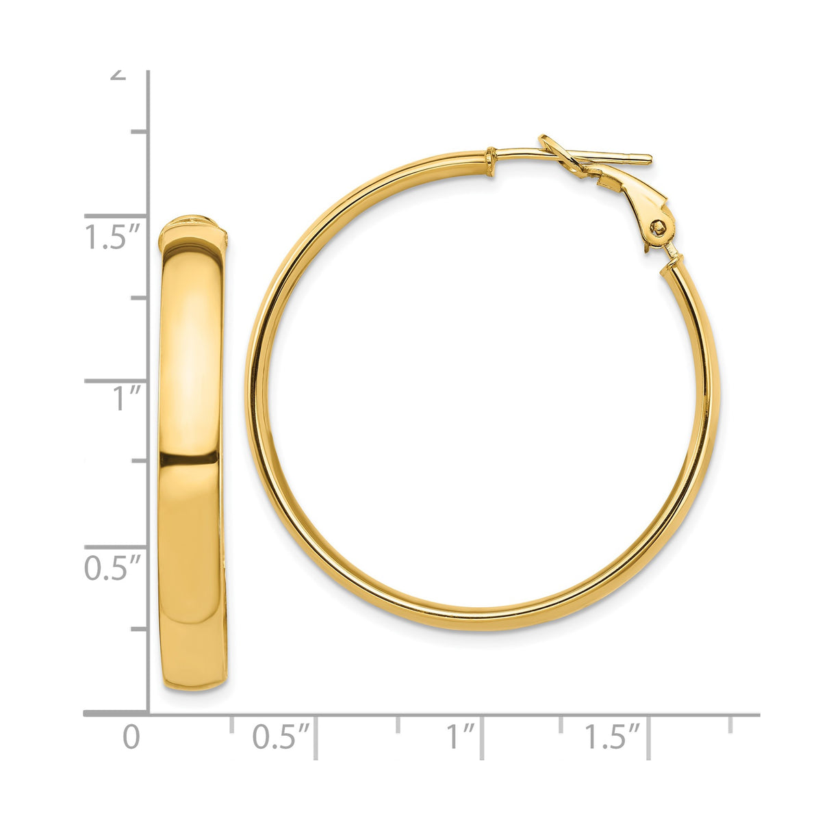 10k Yellow Gold Hoop Earrings, Polished Lightweight Design with Latch Back Closure for Women
