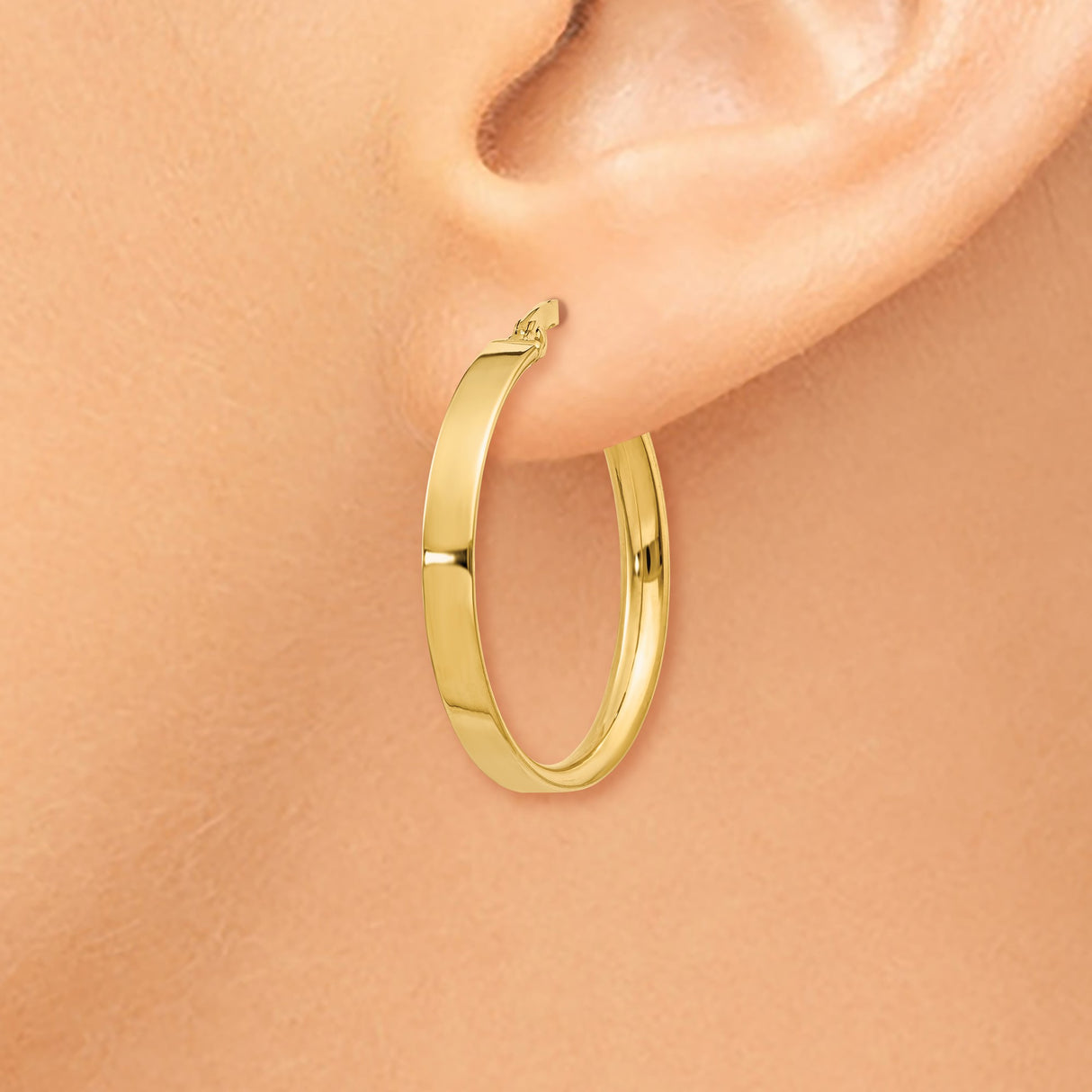 10k Yellow Gold Hoop Earrings, Polished Round Hoops with Latch-Back Closure, Medium Size