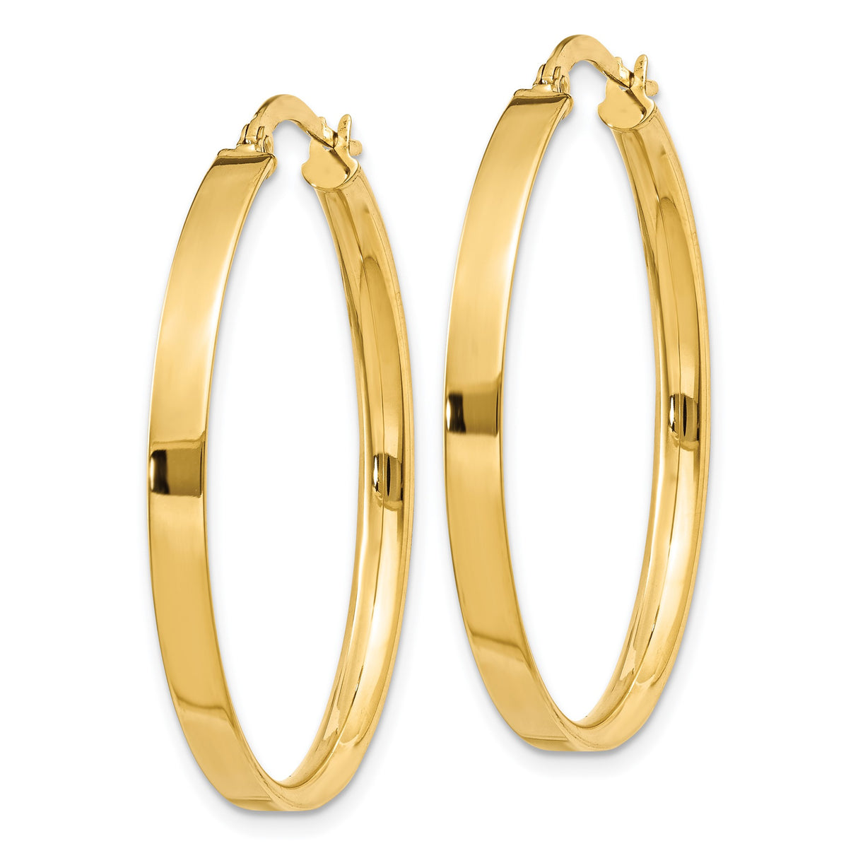 10k Yellow Gold Hoop Earrings, Classic Round Design with High Polish Finish and Hinged Closure