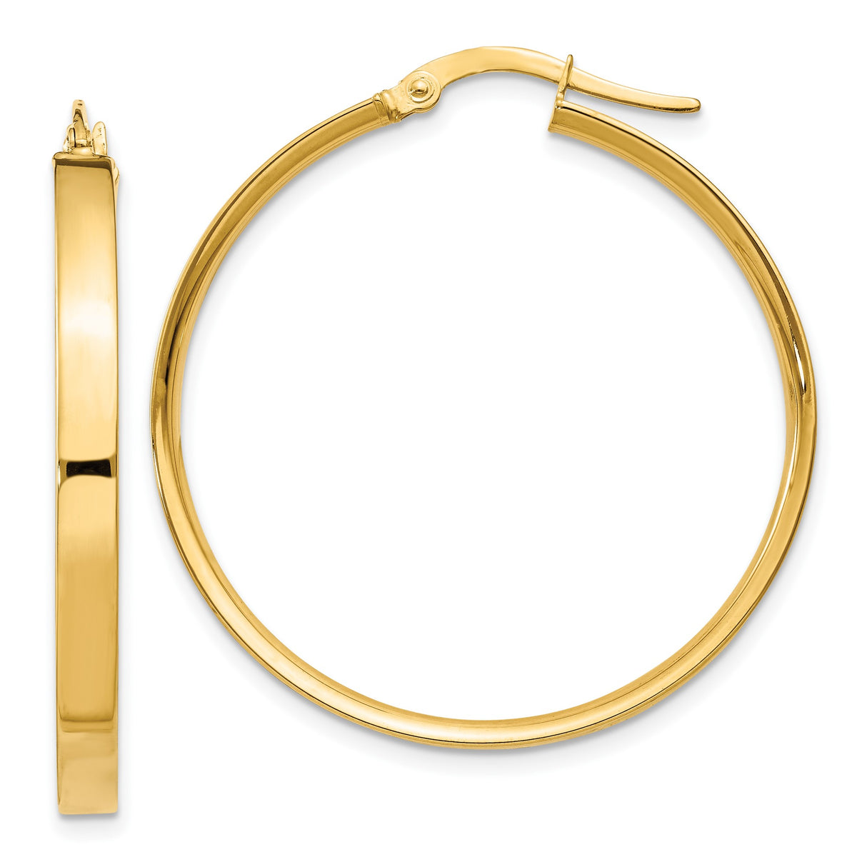 10k Yellow Gold Hoop Earrings, Classic Round Design with High Polish Finish and Hinged Closure