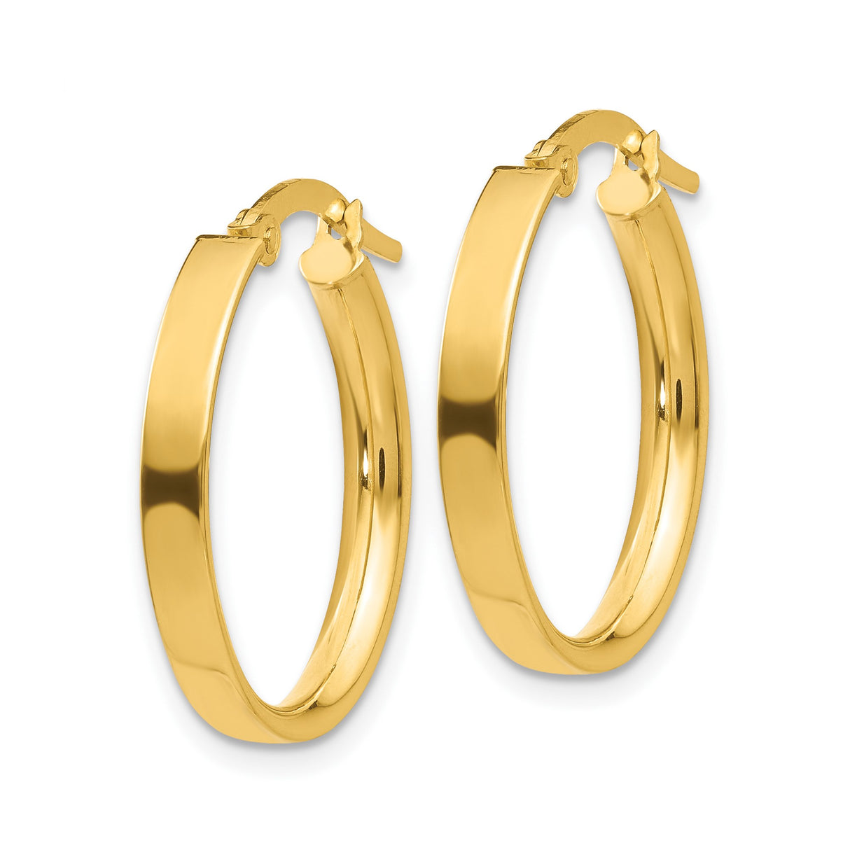 10k Yellow Gold Hoop Earrings, Polished Oval Design with Hinged Snap Back Closure
