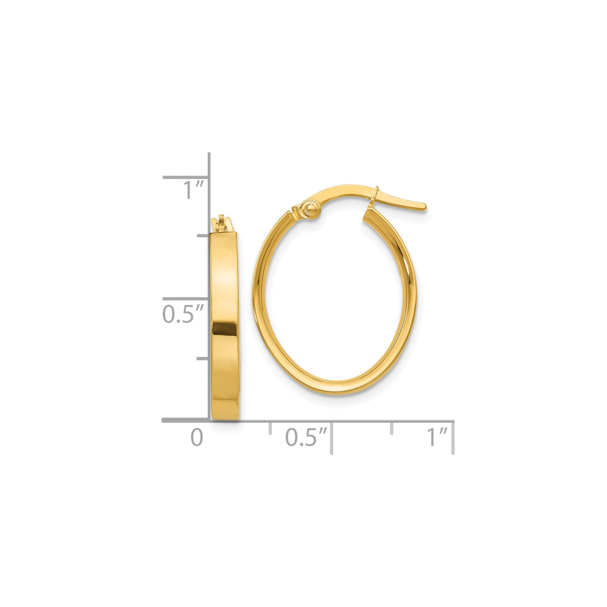 10k Yellow Gold Hoop Earrings, Polished Oval Design with Hinged Snap Back Closure