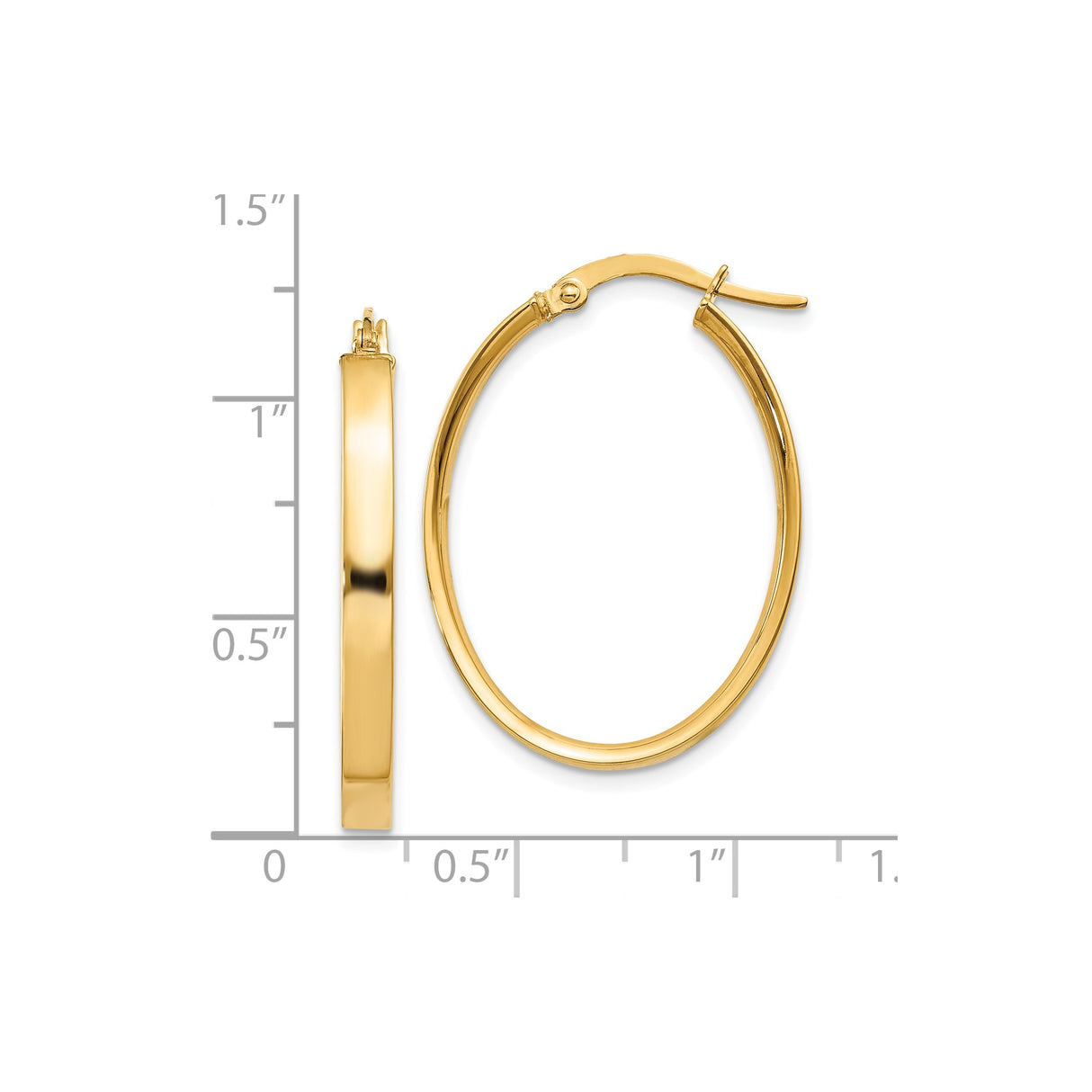 10k Yellow Gold Oval Hoop Earrings, Slim Polished Design for Women