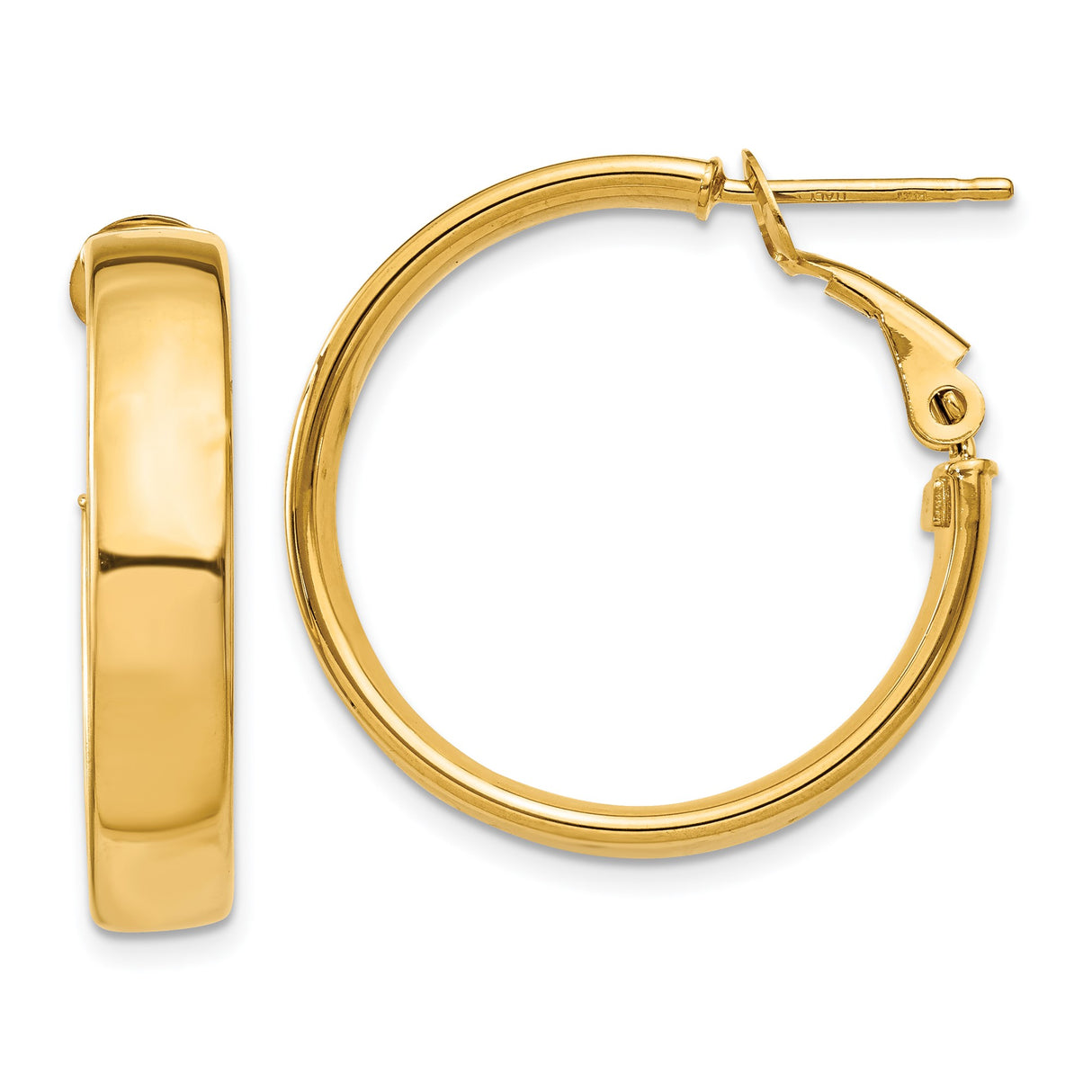 10k Yellow Gold Hoop Earrings, Medium Round Lightweight Polished Finish, Minimalist Design for Women