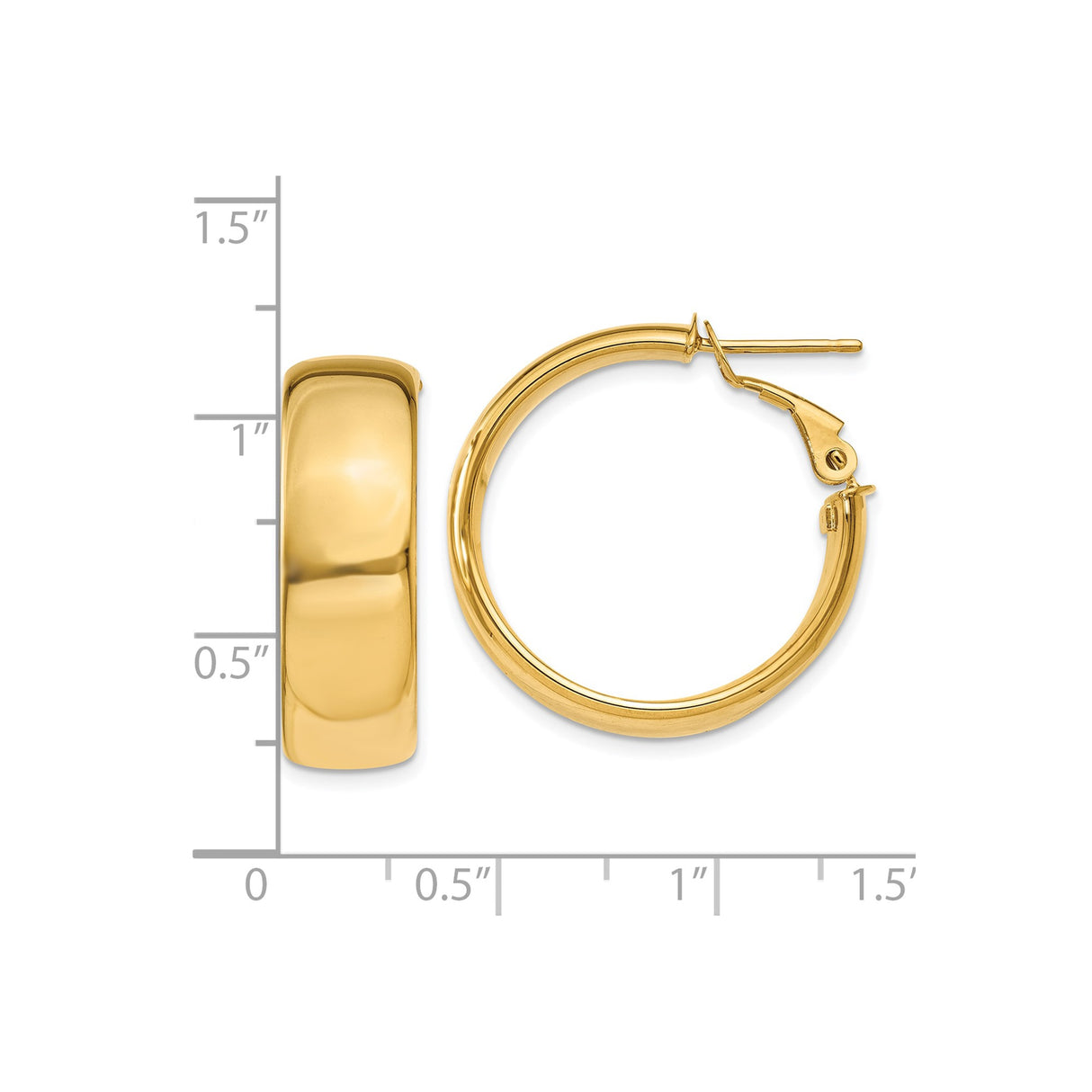 10k Yellow Gold Hoop Earrings, Medium Polished Classic Latch Back, Minimalist Everyday Style