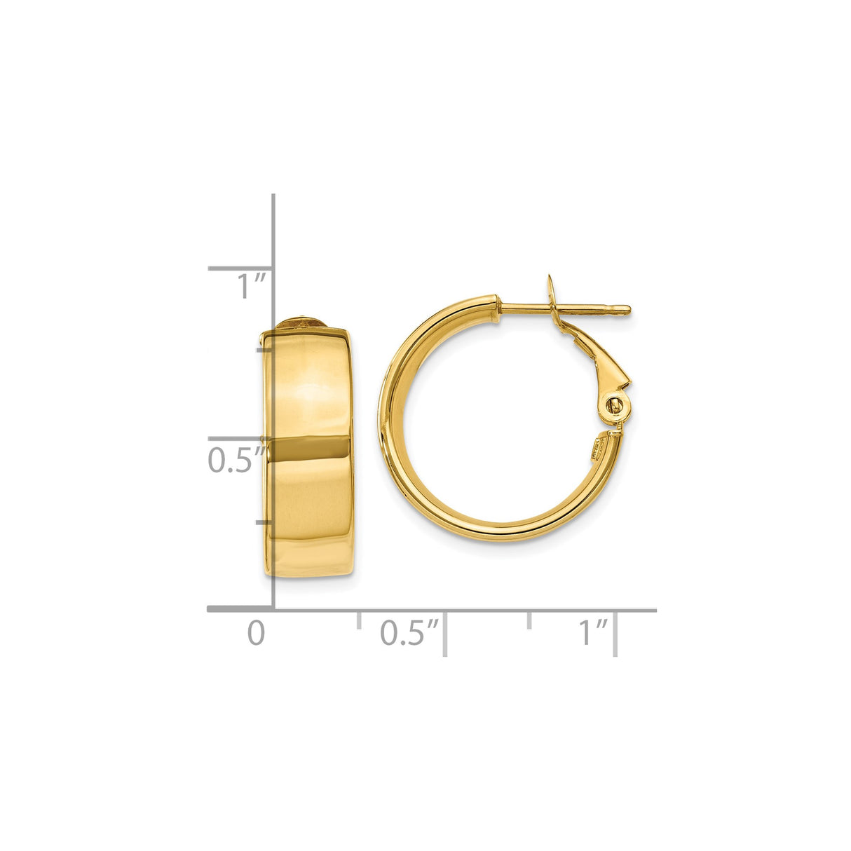 10k Yellow Gold Hoop Earrings, Wide Band with Polished Finish, Omega Back Closure, Classic Style