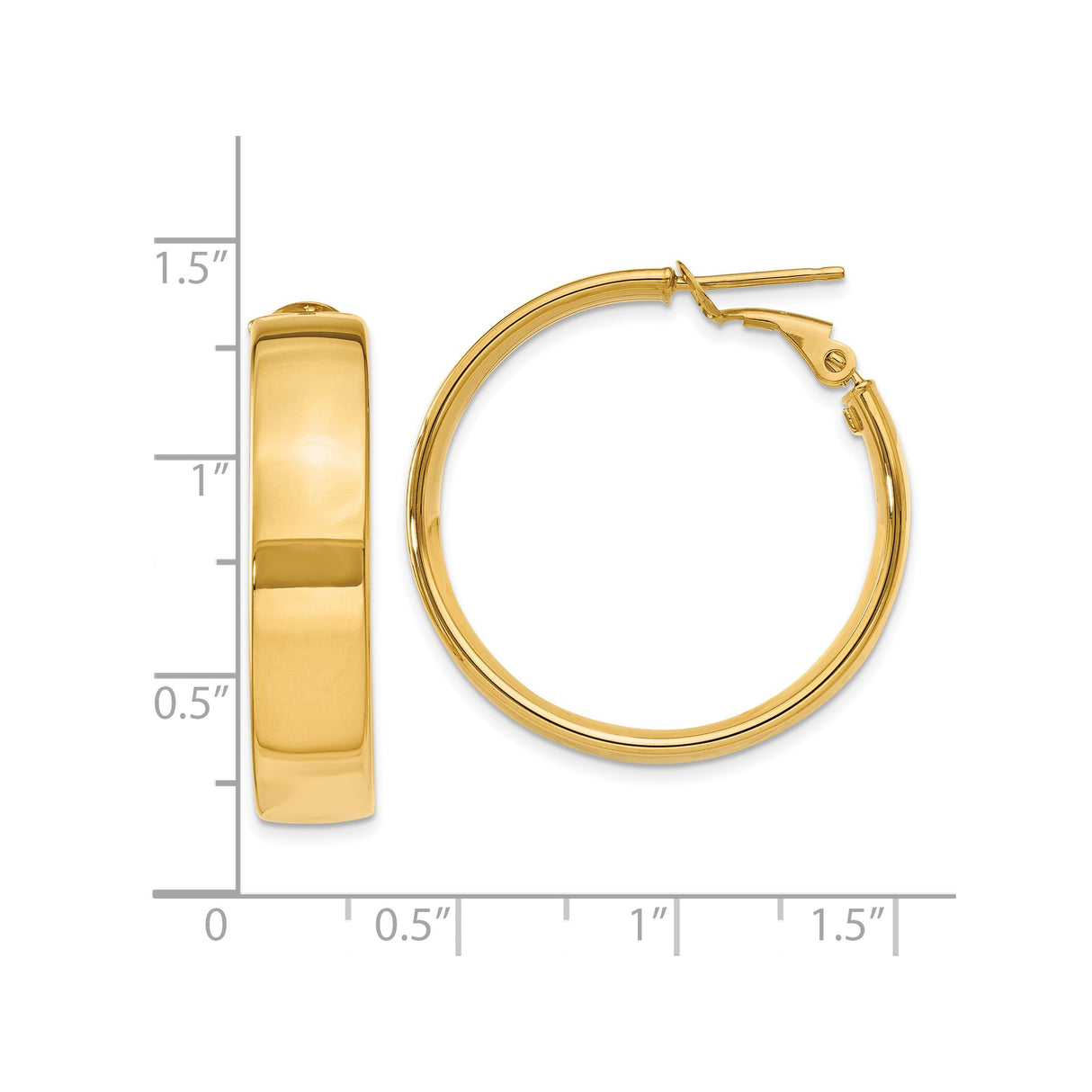 10k Yellow Gold Hoop Earrings, Medium Round with Latch Back, High-Polish Finish, Lightweight