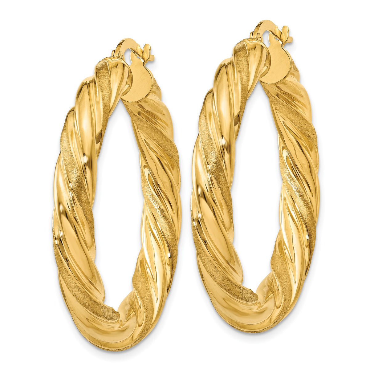 10k Yellow Gold Twisted Hoop Earrings with Braided Texture, Polished Round Design