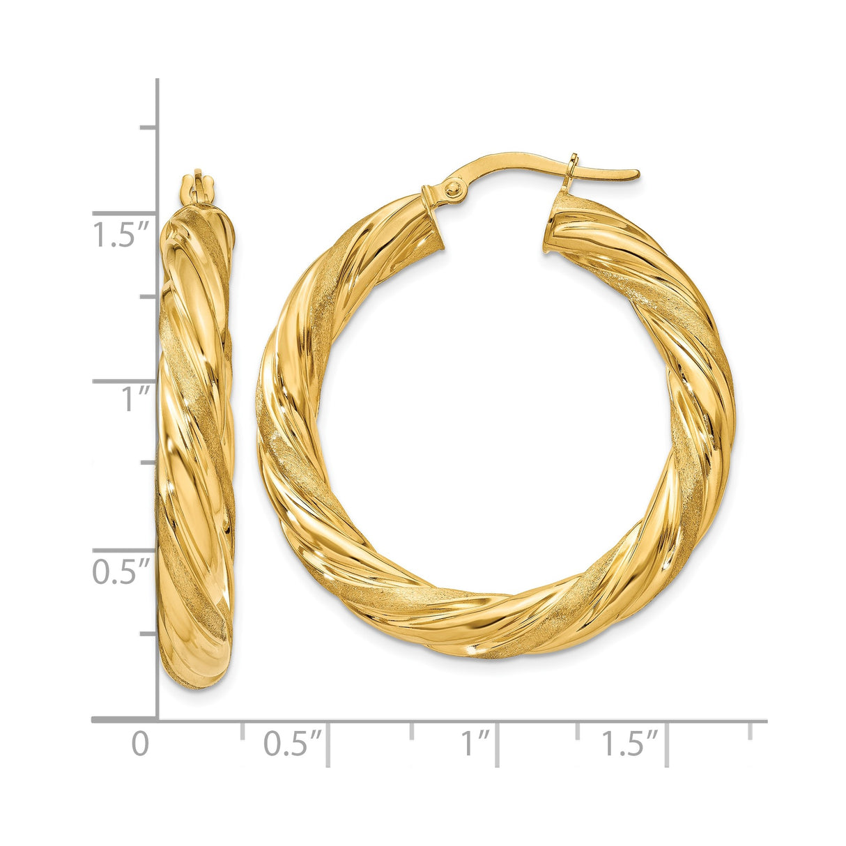 10k Yellow Gold Twisted Hoop Earrings with Braided Texture, Polished Round Design