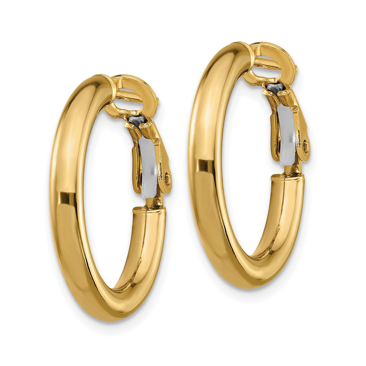 10k Yellow Gold Hoop Earrings, Polished Round Minimalist Design with Omega Back Closure