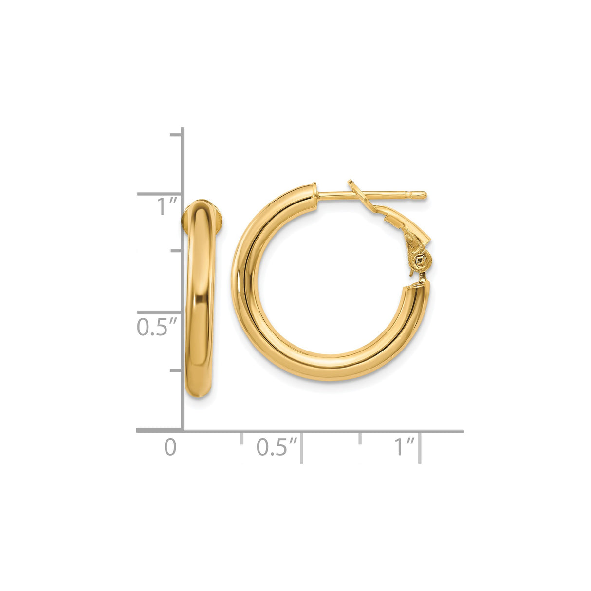 10k Yellow Gold Hoop Earrings, Polished Round Minimalist Design with Omega Back Closure