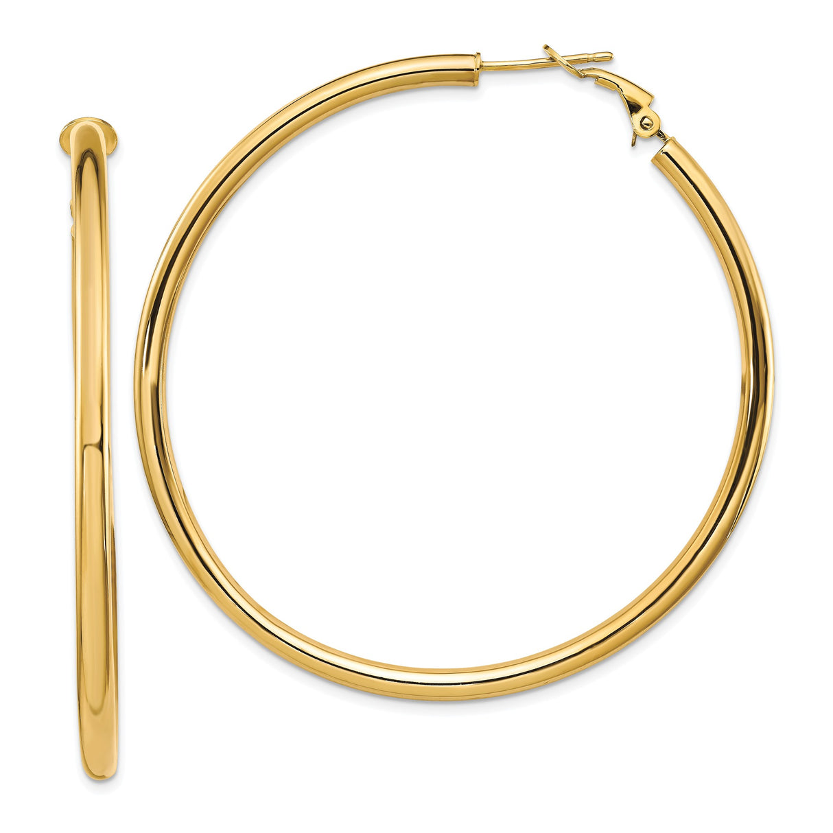 10k Yellow Gold Hoop Earrings, Polished Lightweight Round Design, Latch-Back Closure