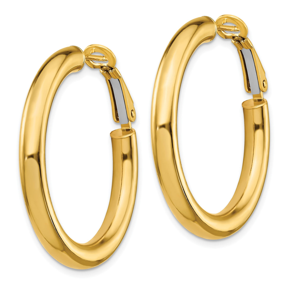 10k Yellow Gold Hoop Earrings with Omega Back, Classic Polished Lightweight Design for Women