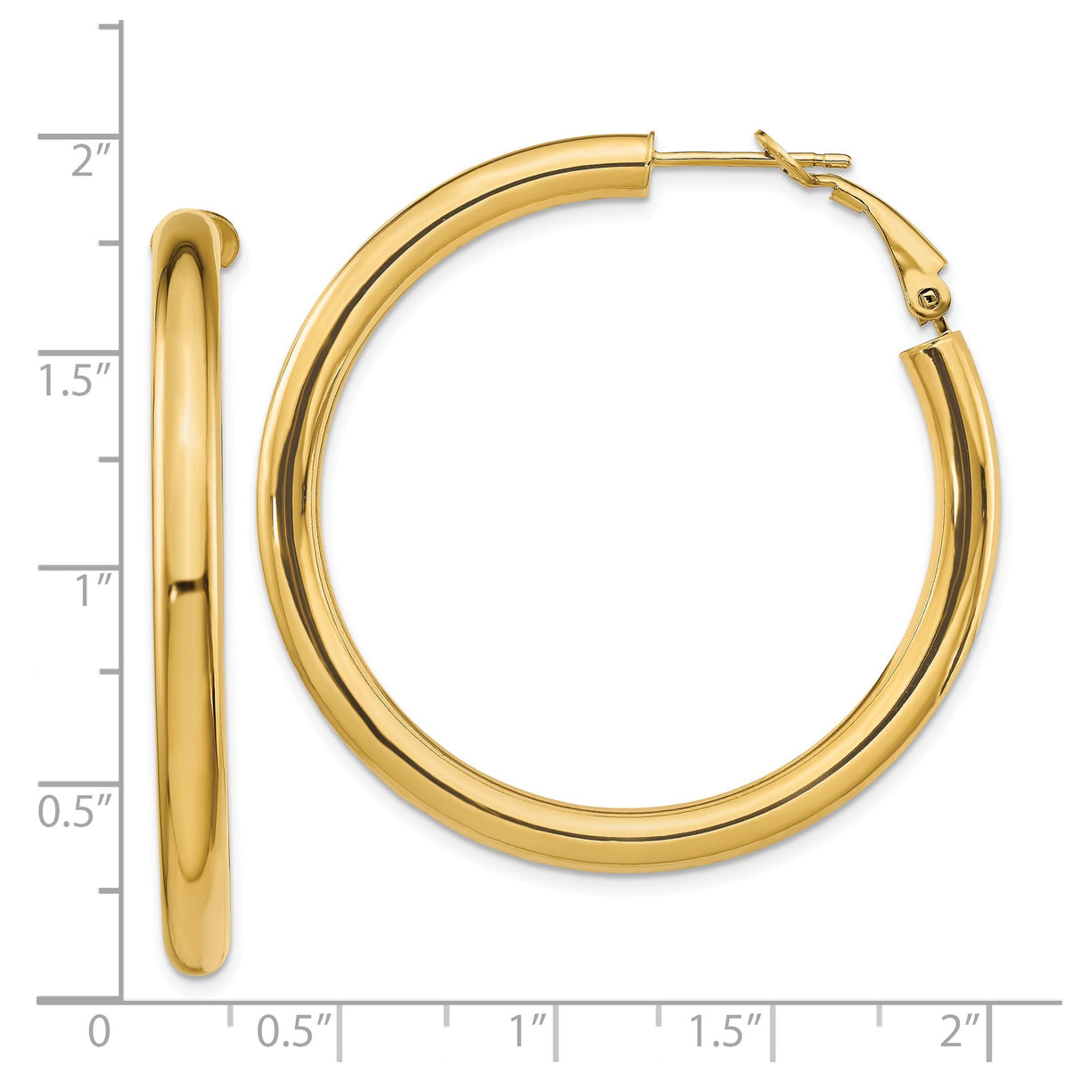 10k Yellow Gold Hoop Earrings, Classic Polished Round Hoops with Latch Back Closure for Women