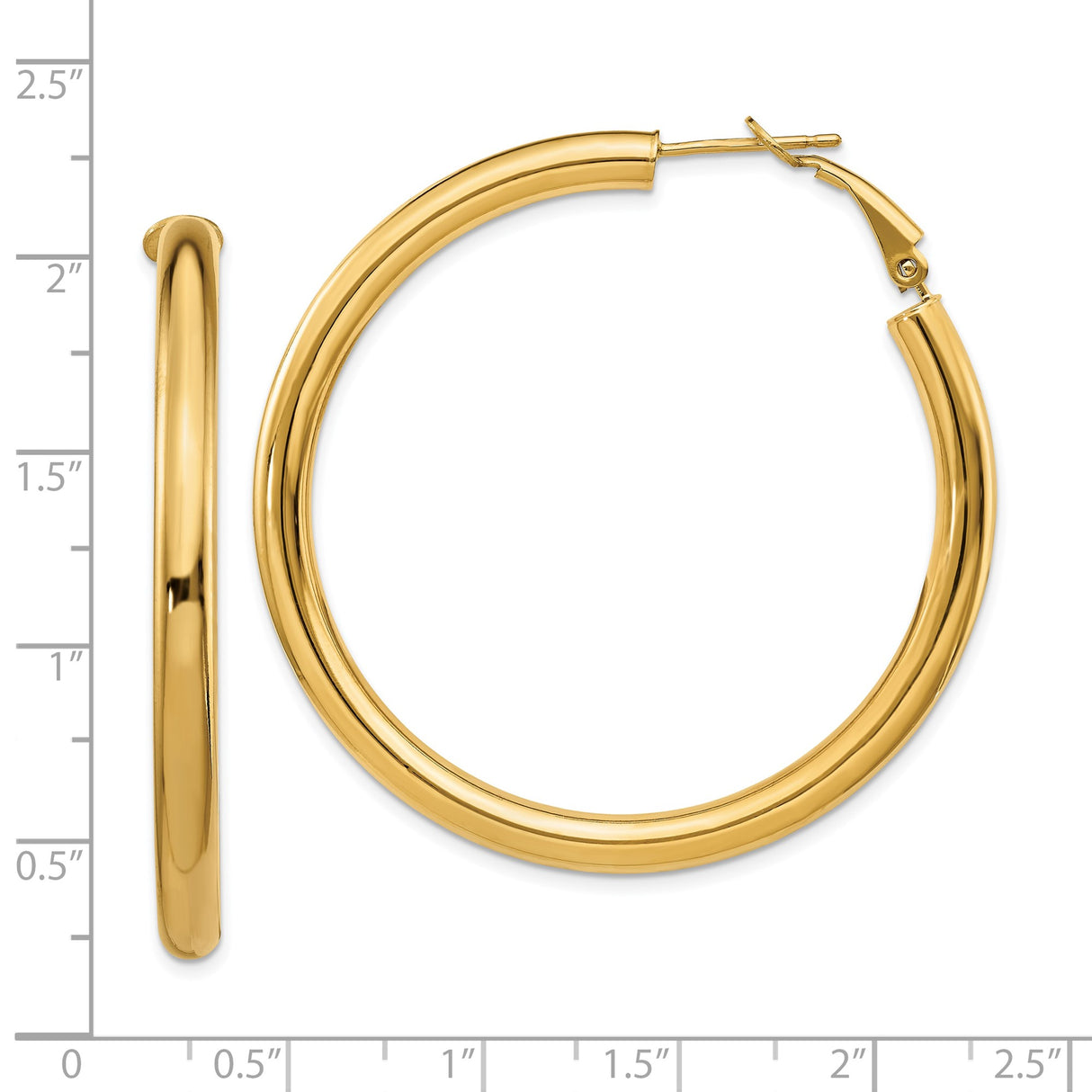 10k Yellow Gold Hoop Earrings, Medium Polished Round Hoops with Latch Back Closure
