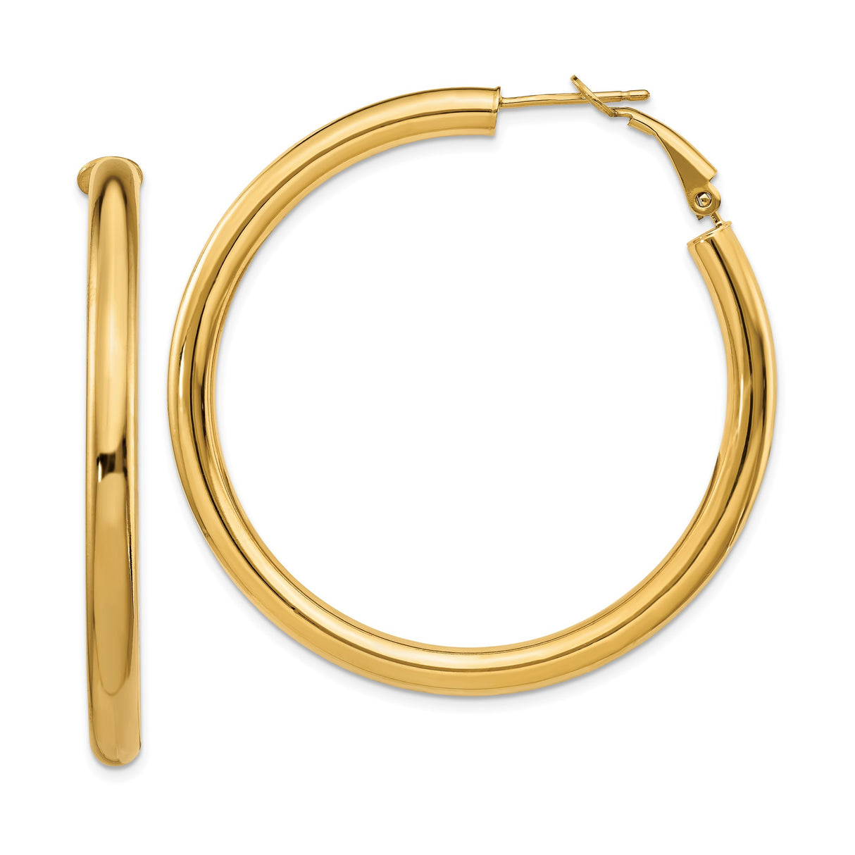 10k Yellow Gold Hoop Earrings, Medium Polished Round Hoops with Latch Back Closure