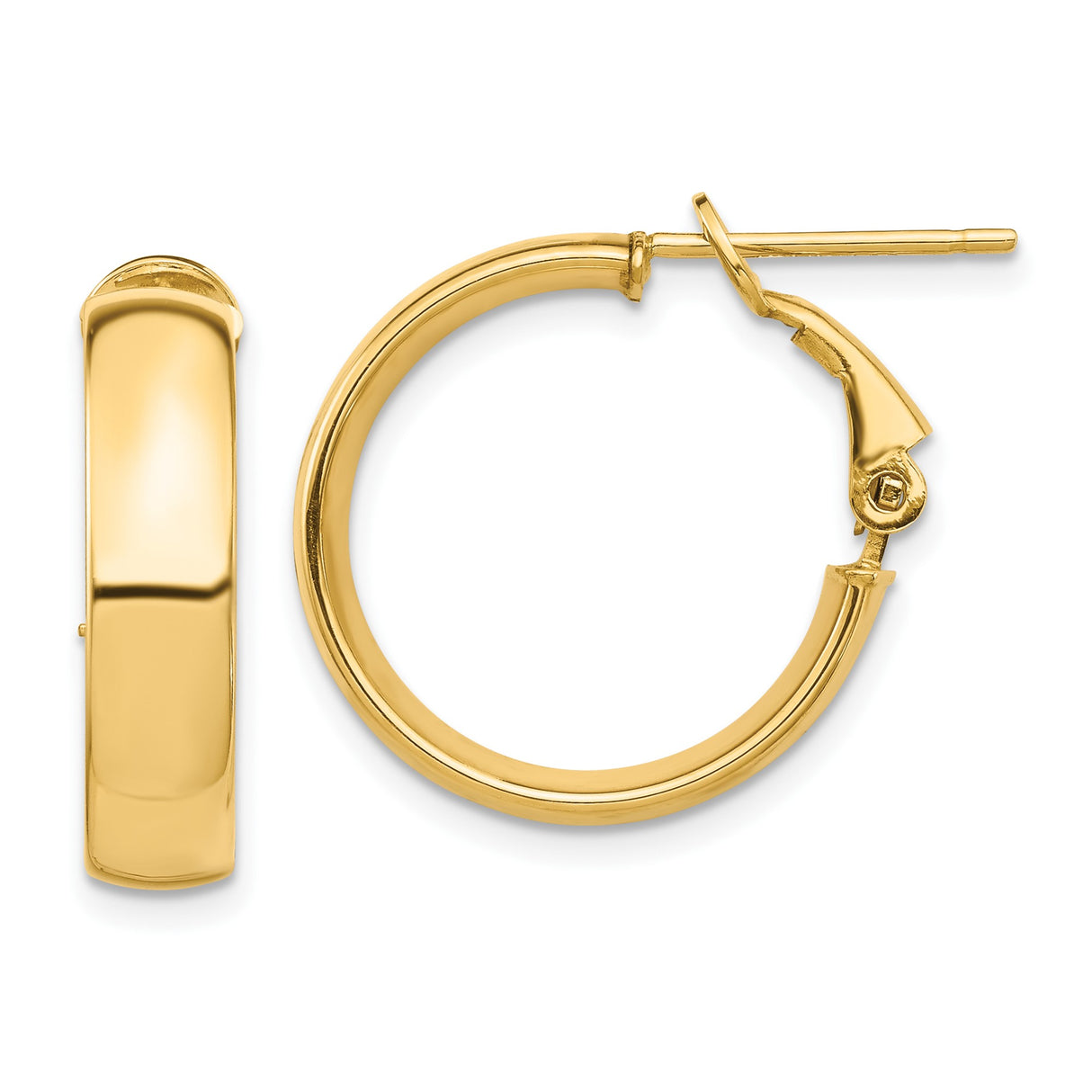 10k Yellow Gold Hoop Earrings, Classic Round Design with Hinged Clasp, Polished Finish