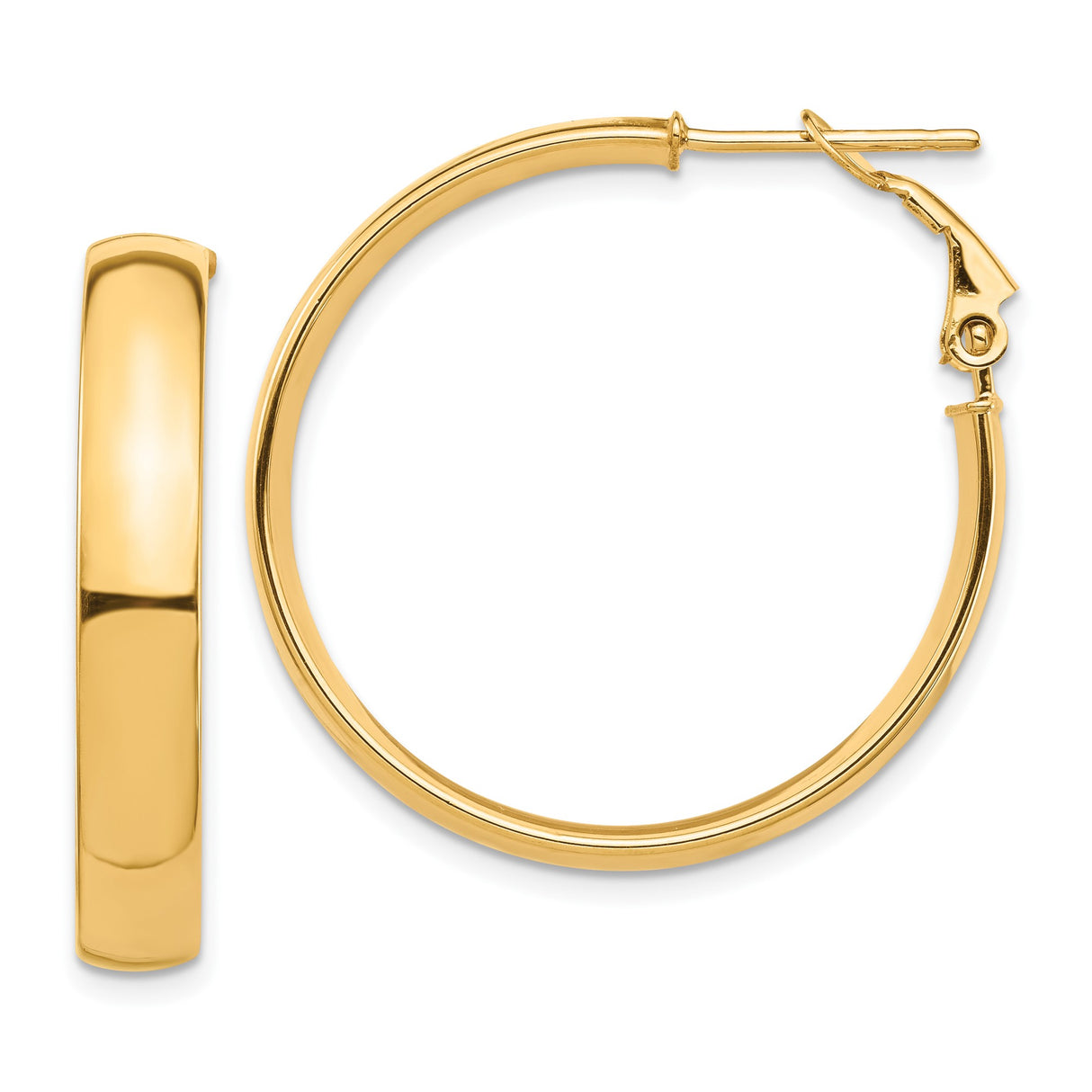 10k Yellow Gold Hoop Earrings, Polished Medium Round Hoops with Hinged Back Closure