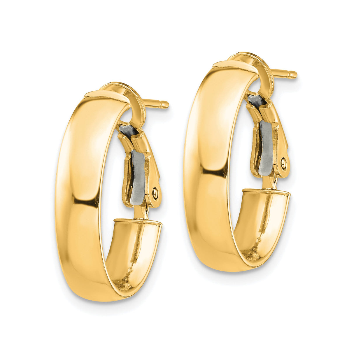 10k Yellow Gold Hoop Earrings, Classic Polished Oval Hoops with Hinged Snap Back Closure