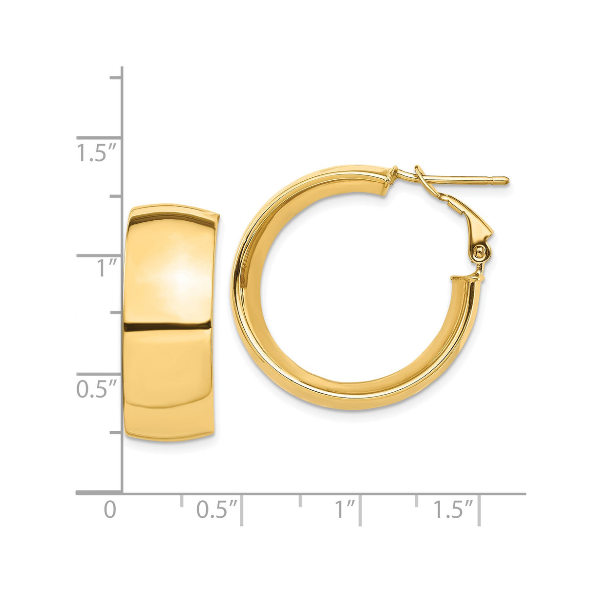 10k Yellow Gold Hoop Earrings, Polished Finish, Minimalist Style, Lightweight Omega Back