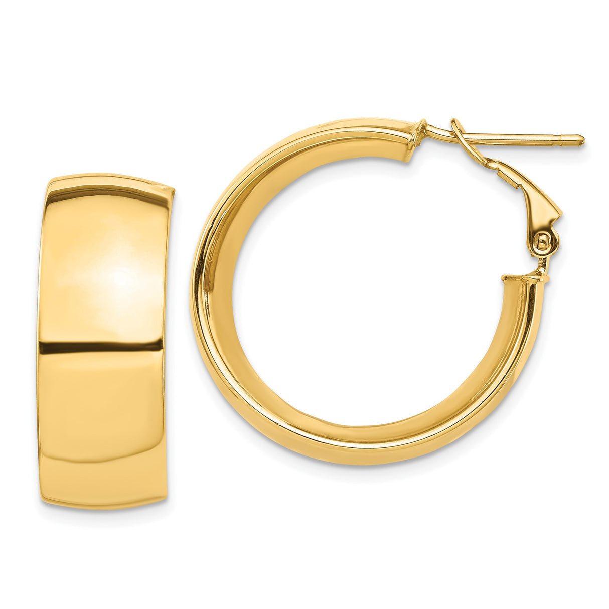 10k Yellow Gold Hoop Earrings, Polished Finish, Minimalist Style, Lightweight Omega Back