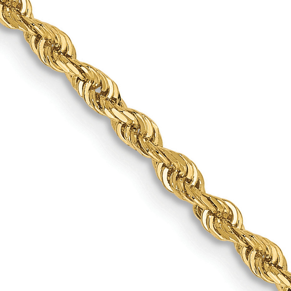 10K Yellow Gold 2.25 mm Rope Chain Necklace, Polished detail view