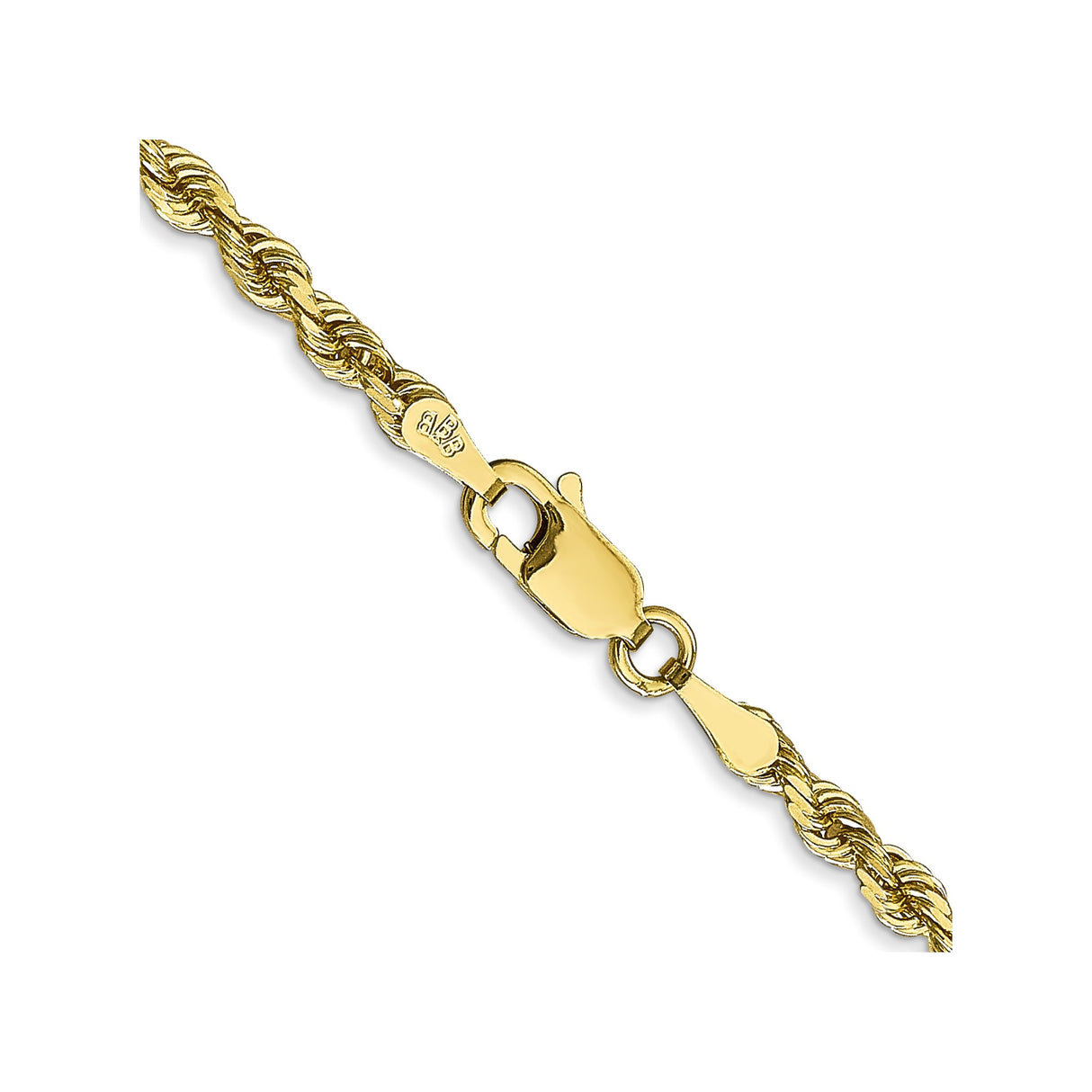 10K Yellow Gold 3 mm Rope Chain Necklace, Polished alternate angle