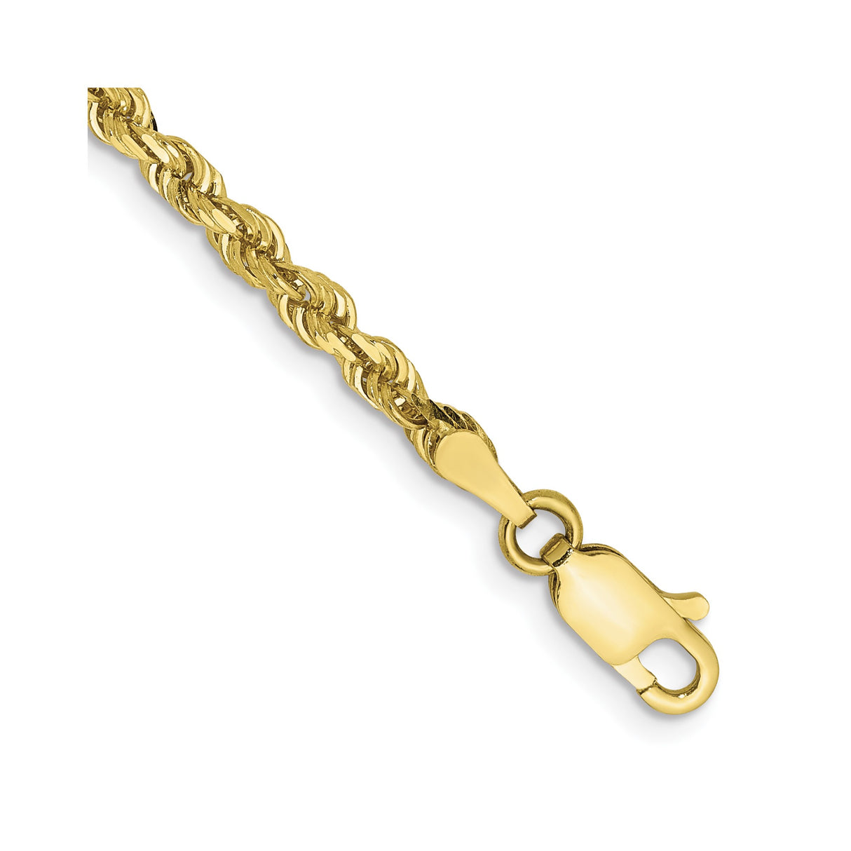 10K Yellow Gold 3 mm Rope Chain Bracelet, Polished