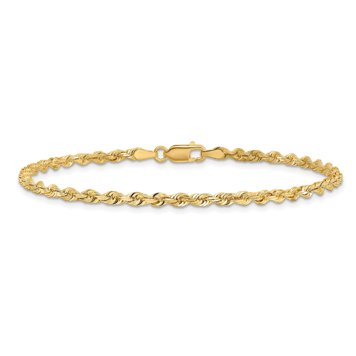 10K Yellow Gold 3 mm Rope Chain Bracelet, Polished alternate angle