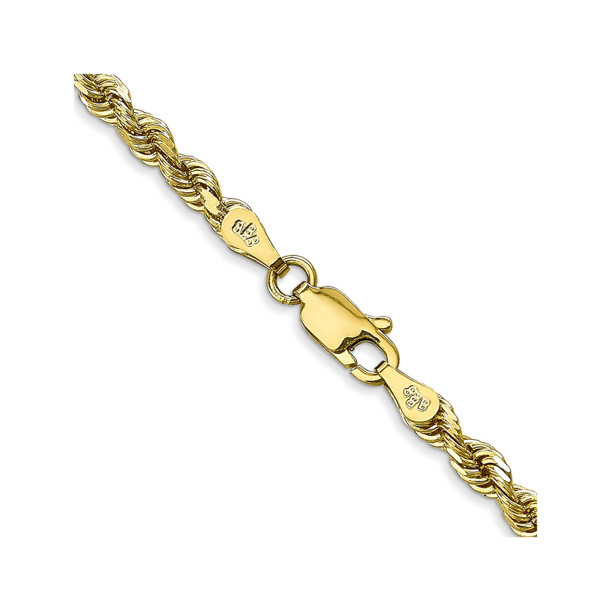10K Yellow Gold 3.35 mm Rope Chain Necklace, Polished alternate angle
