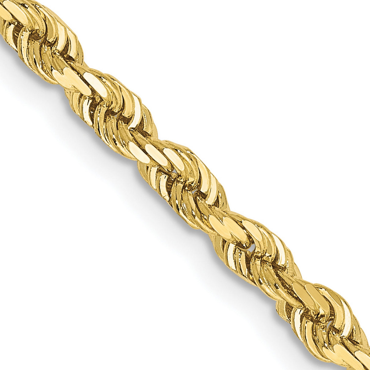 10K Yellow Gold 3.35 mm Rope Chain Necklace, Polished detail view