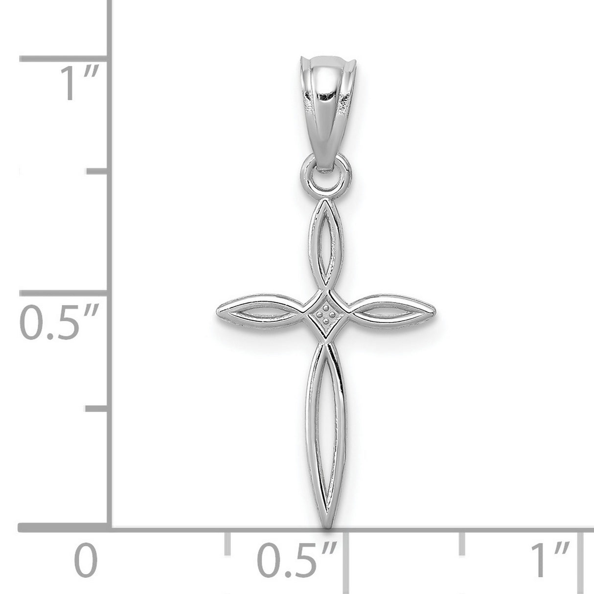 10k White Gold Cross Pendant with Openwork Design and Marquise Detailing