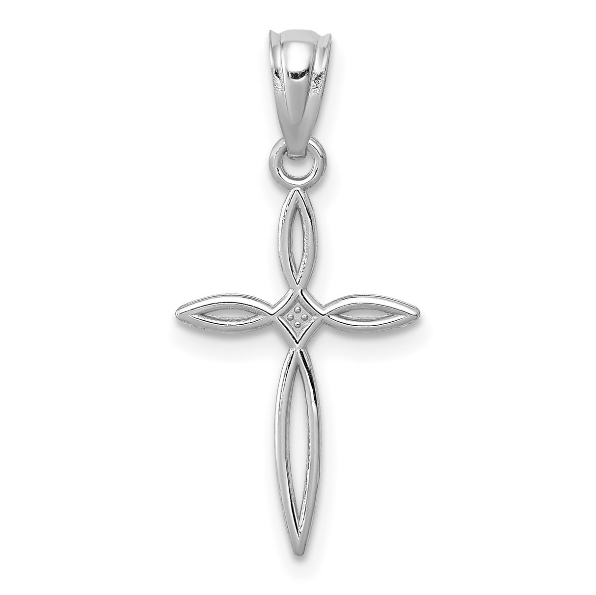 10k White Gold Cross Pendant with Openwork Design and Marquise Detailing