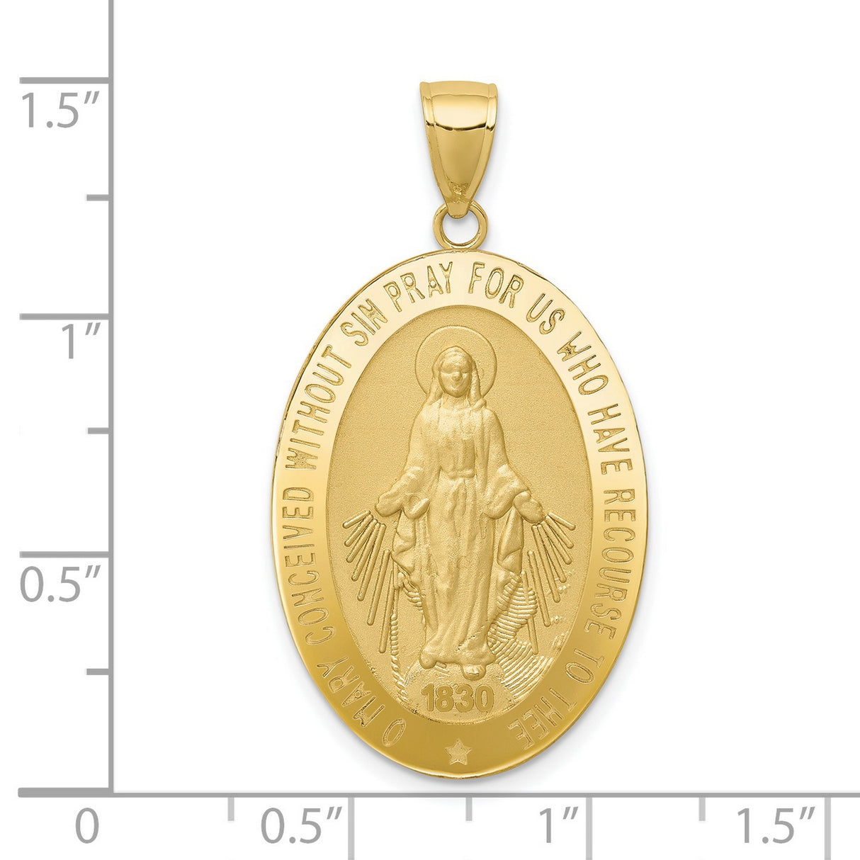 10k Yellow Gold Miraculous Medal Pendant with Virgin Mary Inscription 1830 Religious Charm