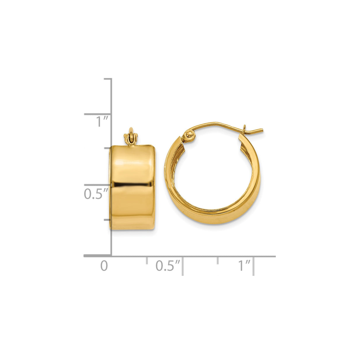 10k Yellow Gold Hoop Earrings, Wide Band Polished Design with High Shine Finish