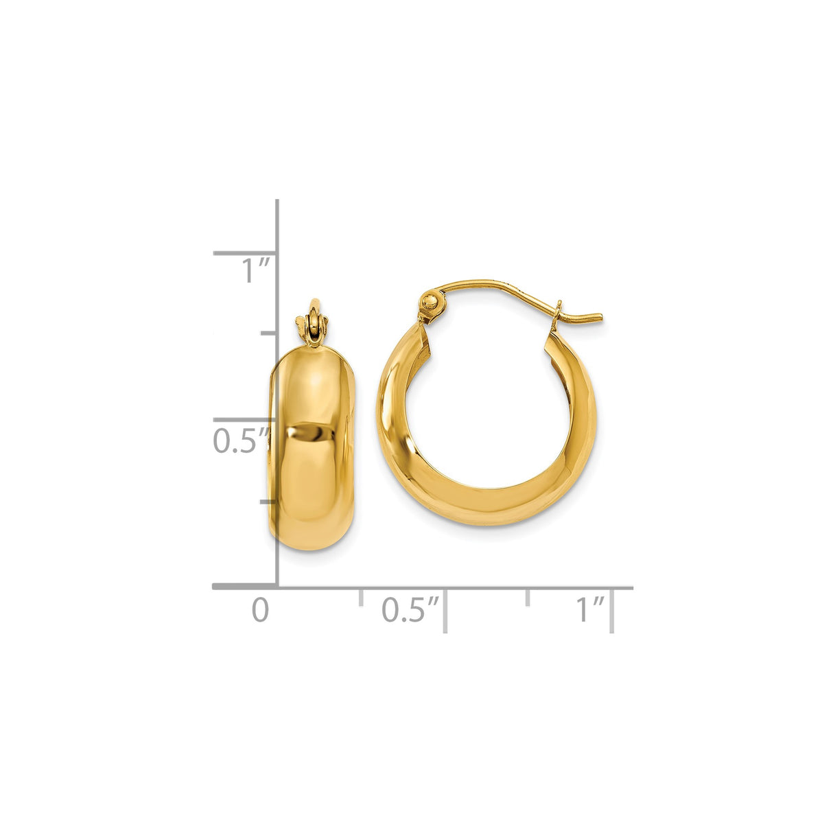 10k Yellow Gold Hoop Earrings, Bold Polished Thick Hoops with Hinged Back for Women