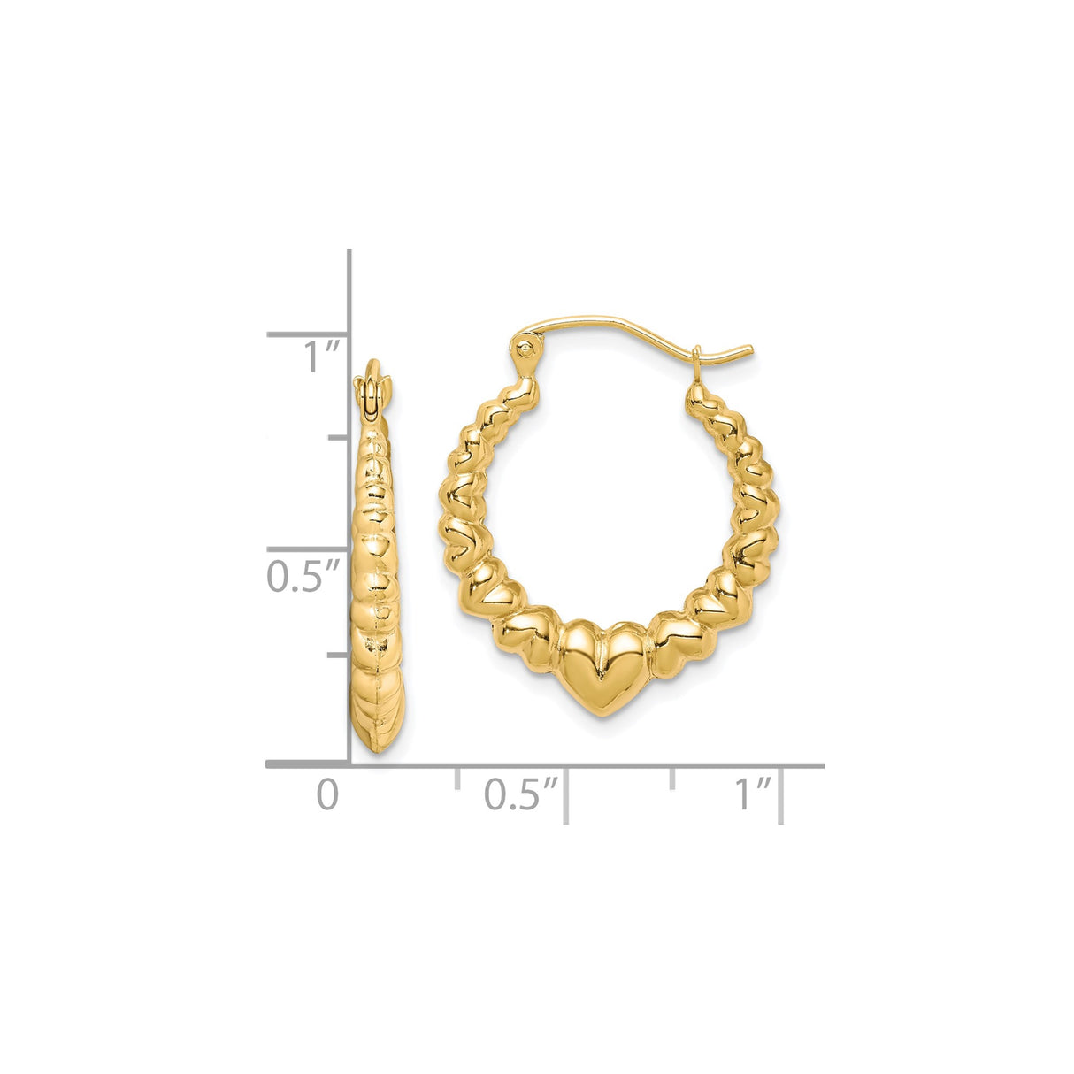 10k Yellow Gold Hoop Earrings with Puffed Heart Design for Women