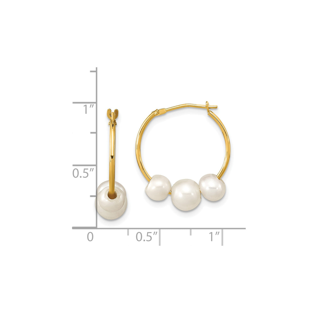10k Yellow Gold Hoop Earrings with White Freshwater Pearls, Classic and Sophisticated Style