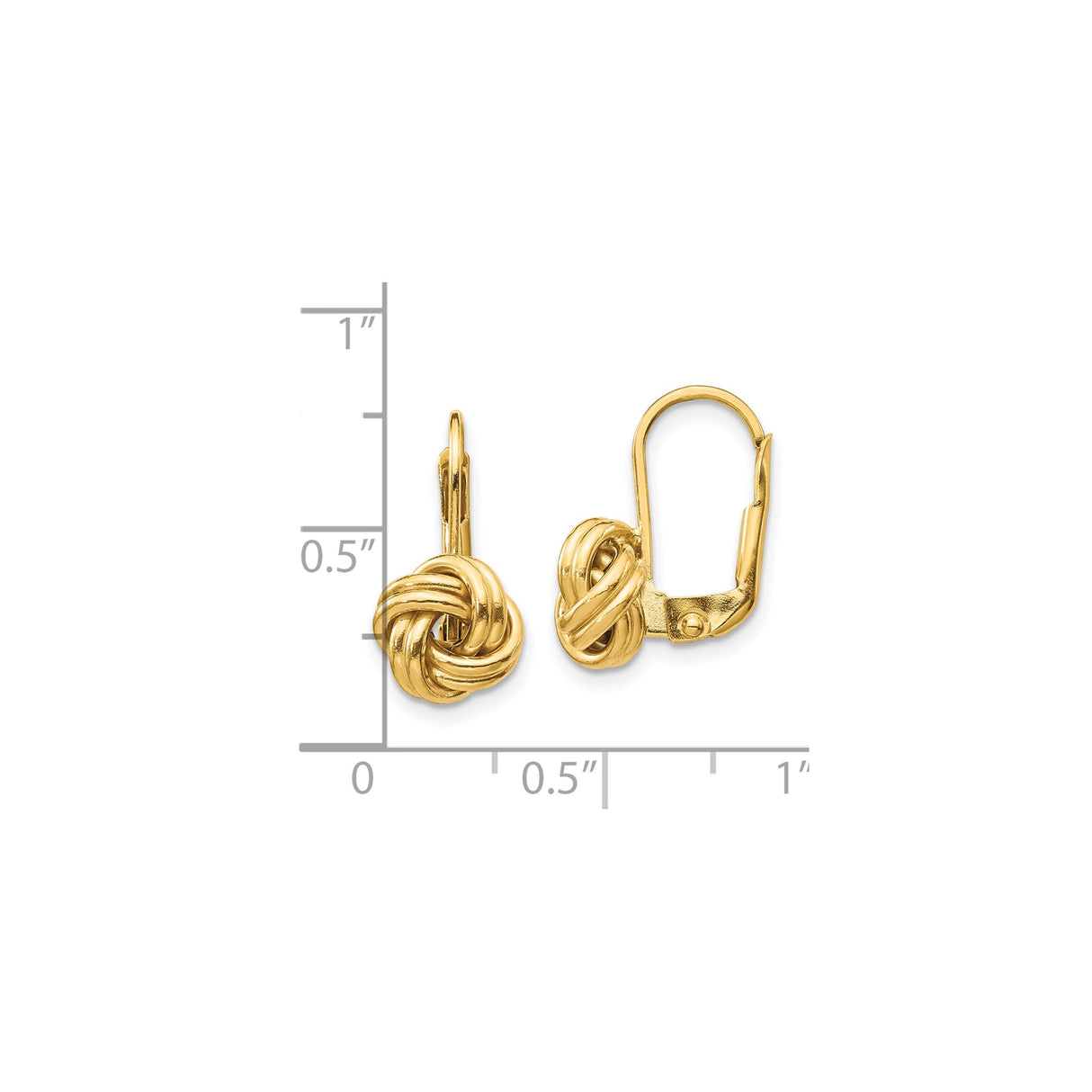 10k Yellow Gold Leverback Earrings, Love Knot Design, Polished Interwoven Style for Women