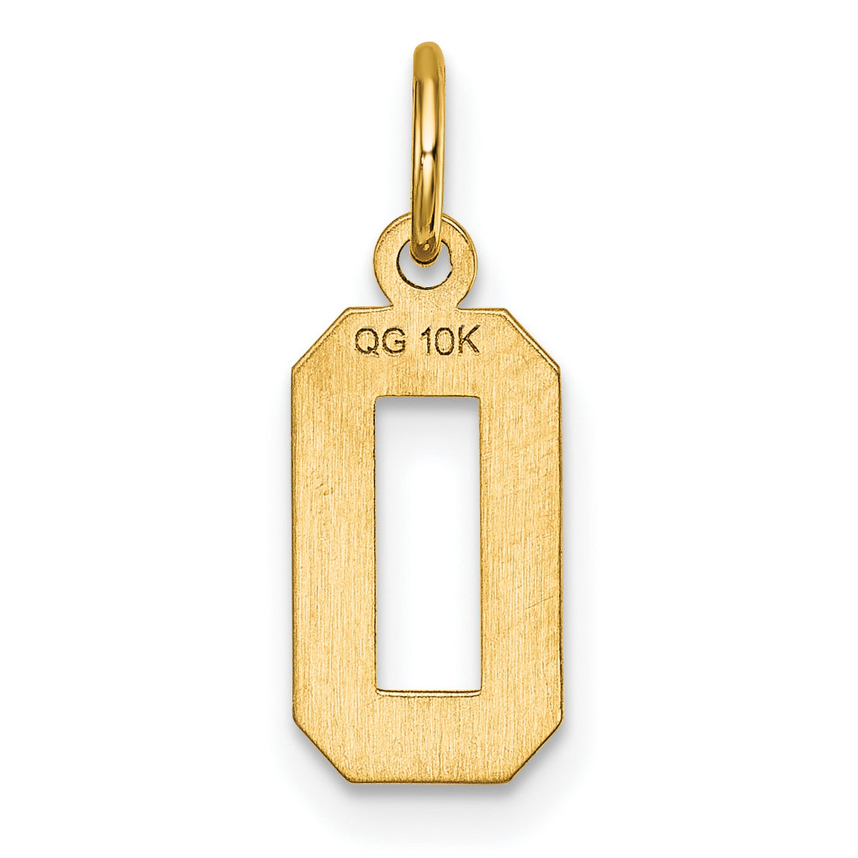 10k Yellow Gold Number 0 Pendant Charm with Textured Beveled Edges, Unisex Design