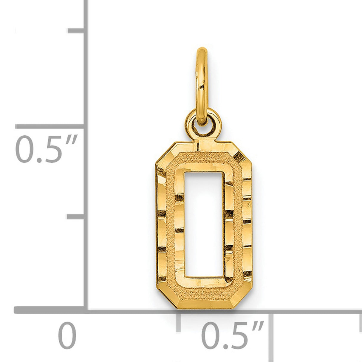 10k Yellow Gold Number 0 Pendant Charm with Textured Beveled Edges, Unisex Design