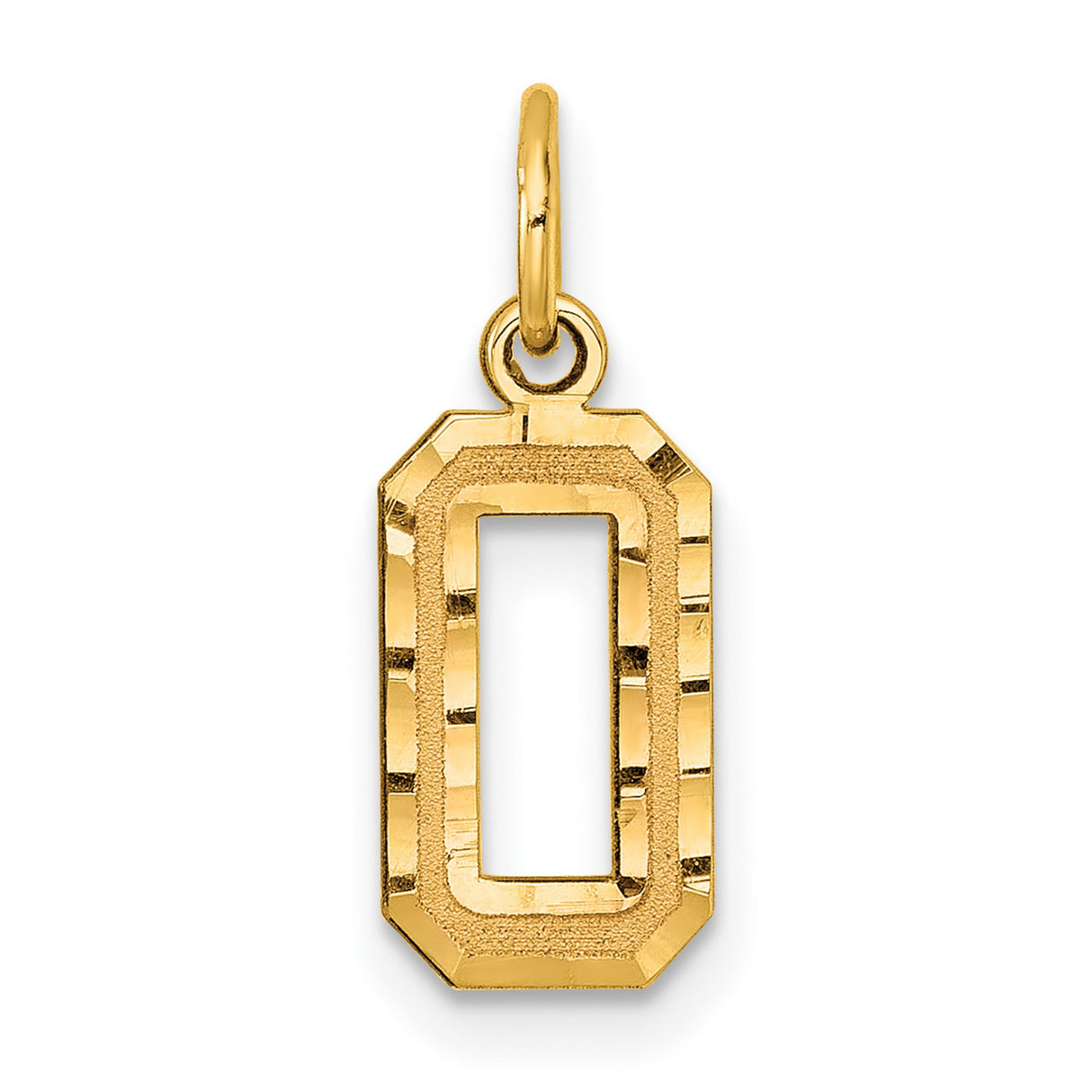 10k Yellow Gold Number 0 Pendant Charm with Textured Beveled Edges, Unisex Design