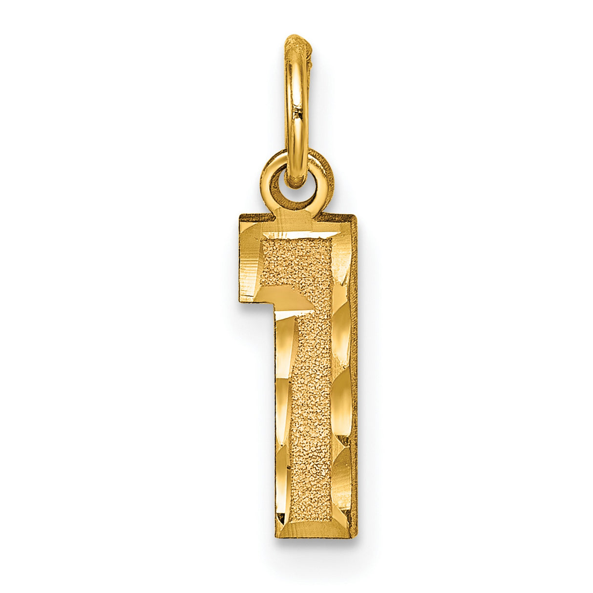 10k Yellow Gold Number One Pendant Charm, Bold Textured and Polished Design, Unisex Jewelry