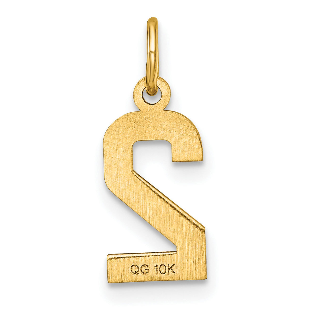 10k Yellow Gold Number Two Pendant Charm, Textured Polished Unisex Jewelry