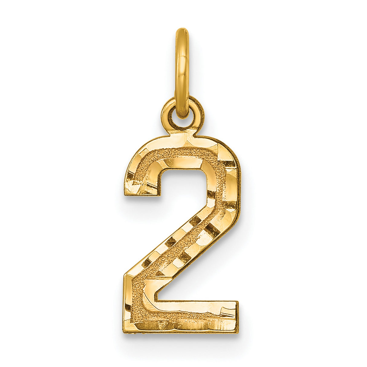 10k Yellow Gold Number Two Pendant Charm, Textured Polished Unisex Jewelry