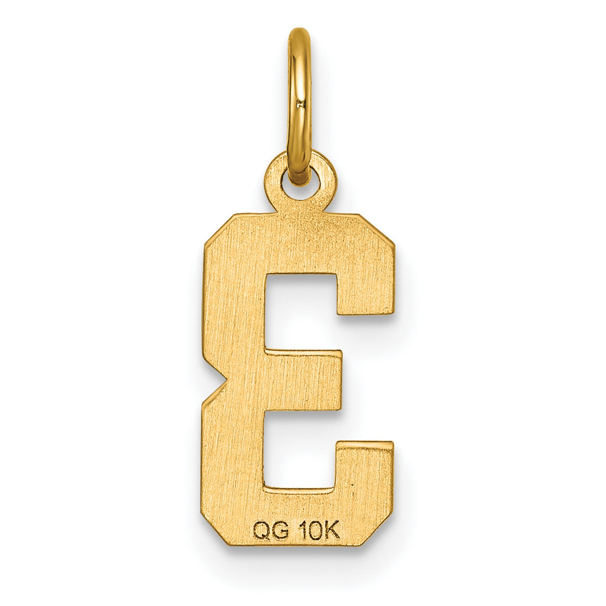 10k Yellow Gold Number Three Pendant Charm with Textured and Polished Finish