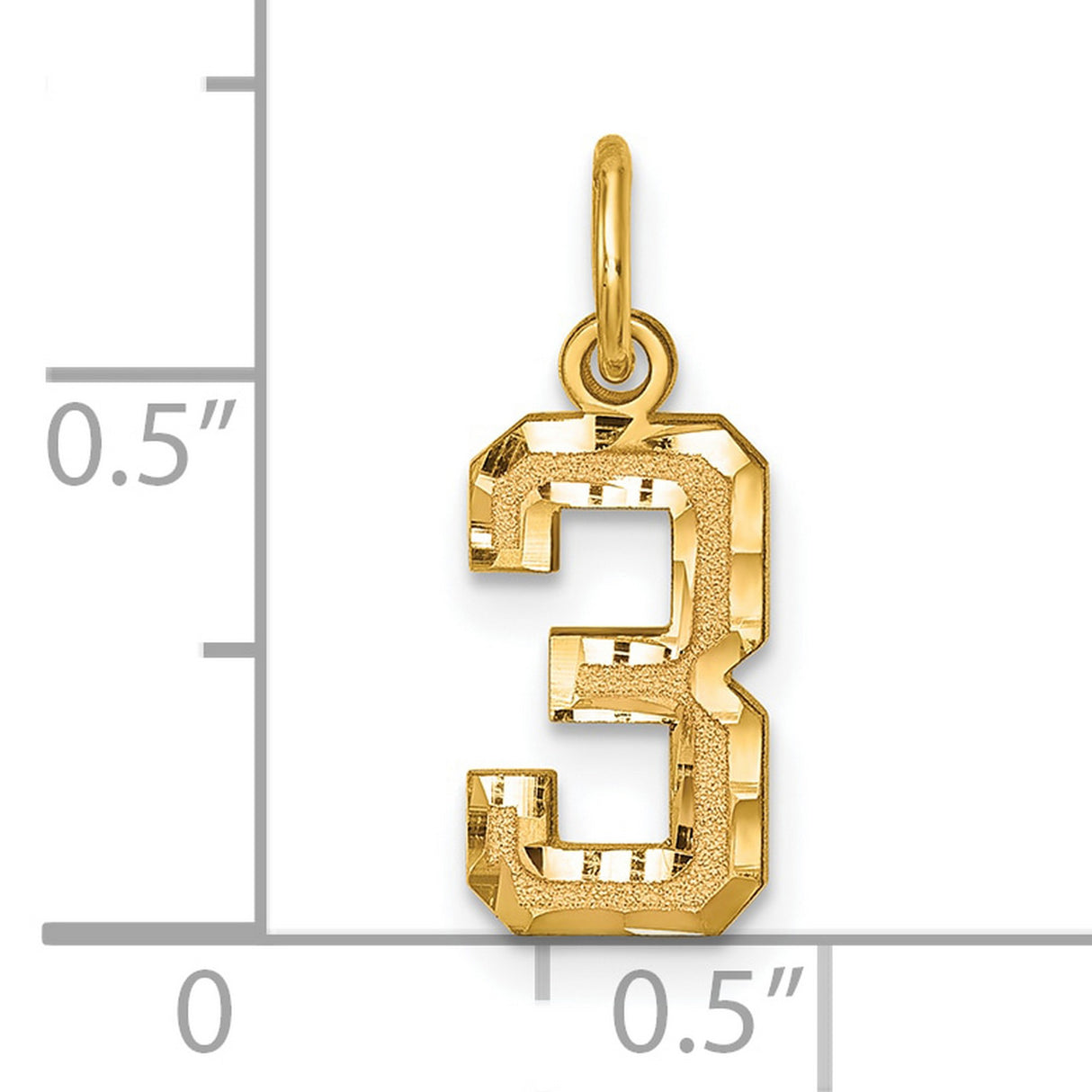 10k Yellow Gold Number Three Pendant Charm with Textured and Polished Finish